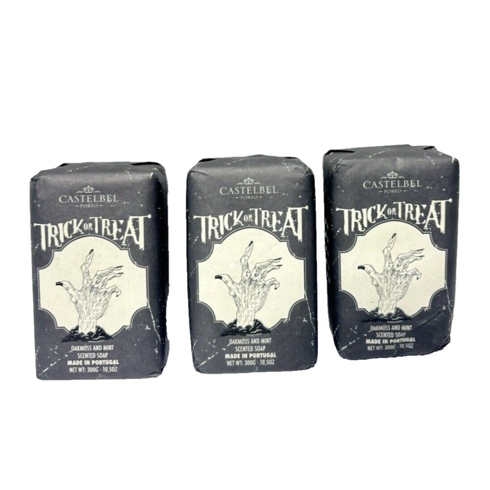 Halloween Soap Bar Set, White Castelbel Oakmoss & Mint Scented, 3pc 1 Dented New